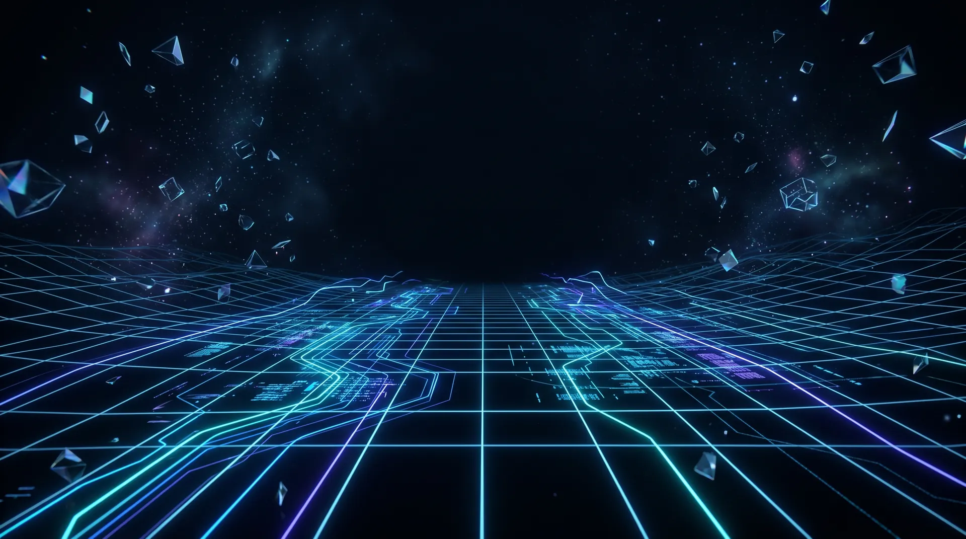 Cyberpunk neon grid digital experience visual