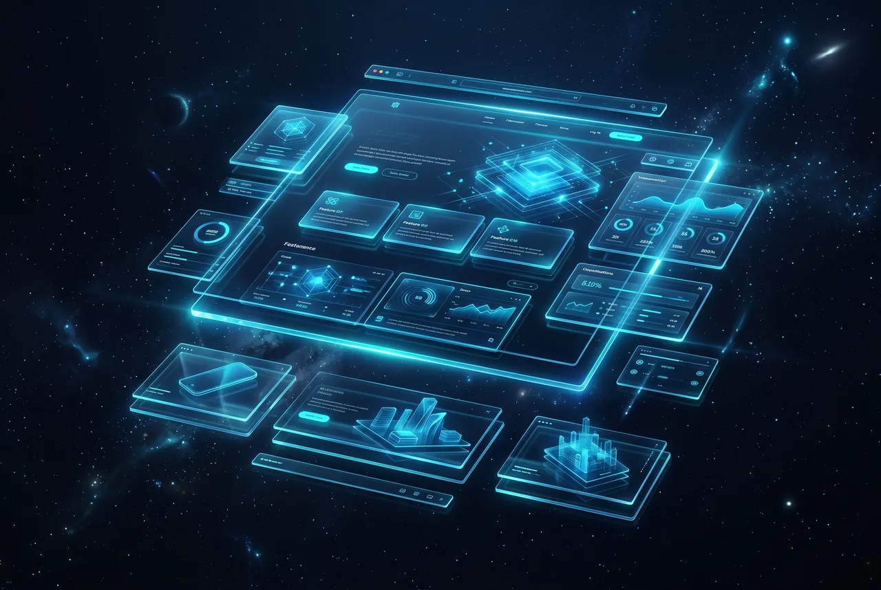 Futuristic holographic website interface design